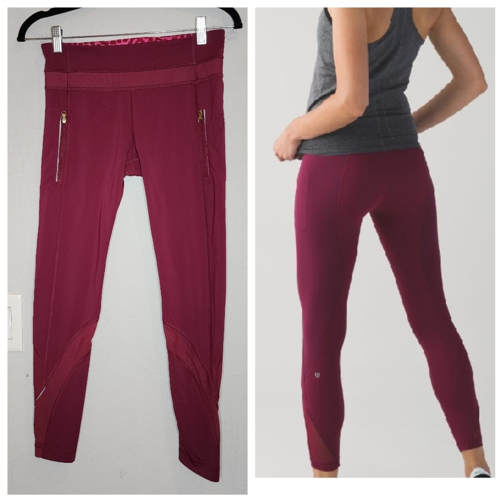 Lululemon Inspire Tight II Leggings Mesh Zipper Pocket Dashing Purple Maroon 6